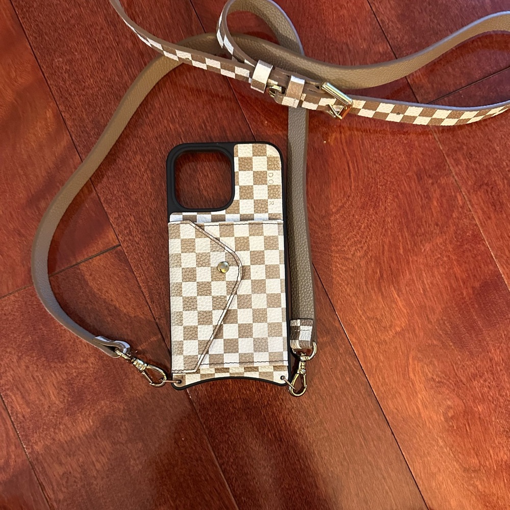 Bandolier Tan check Leather Phone Case 14 Pro Max
